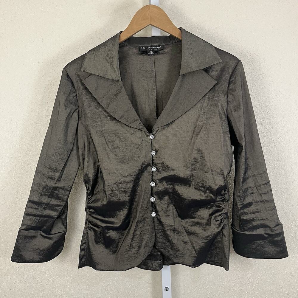 Connected Apparel Shimmer Metallic Jacket Blazer Women’s 14 Diamond Buttons